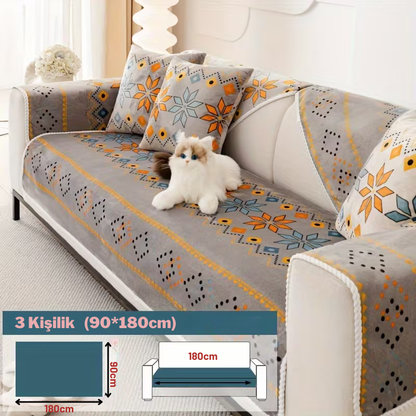Boho Peluş Koltuk Örtüsü