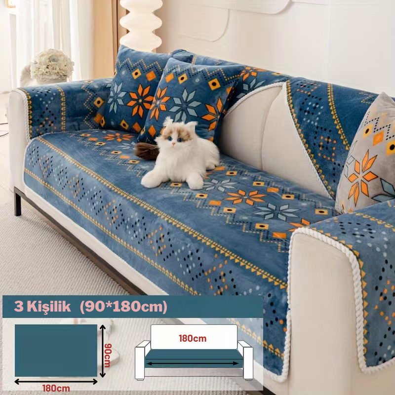 Boho Peluş Koltuk Örtüsü