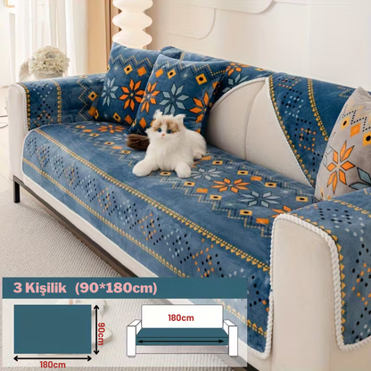 Boho Peluş Koltuk Örtüsü
