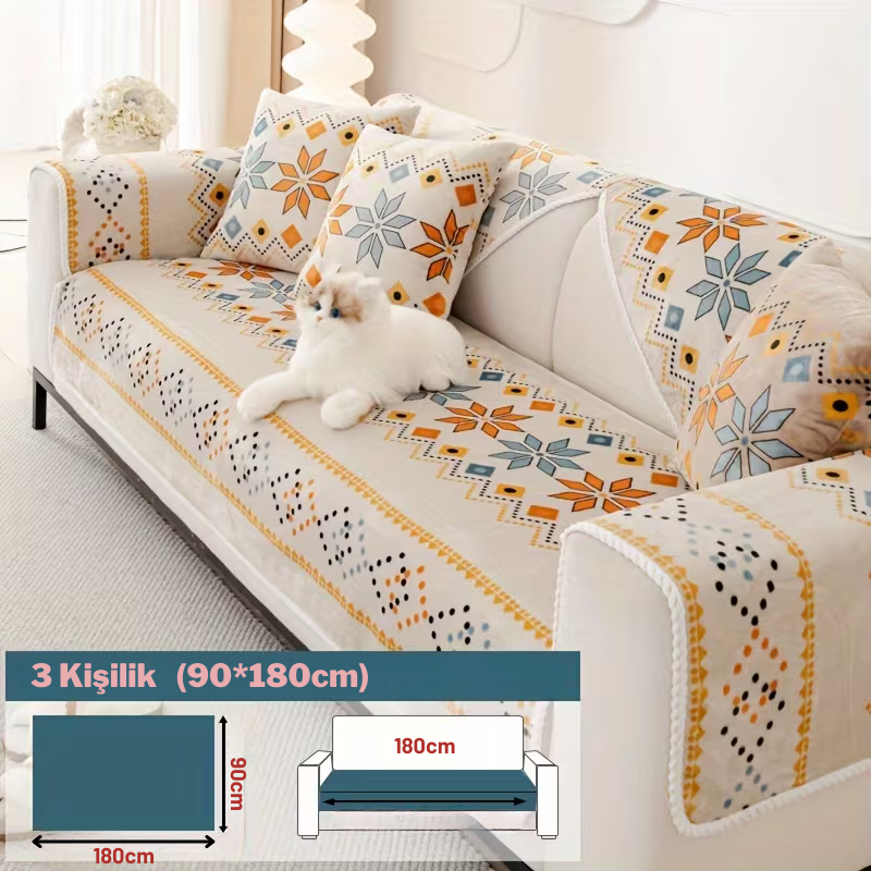 Boho Peluş Koltuk Örtüsü