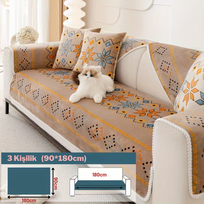 Boho Peluş Koltuk Örtüsü