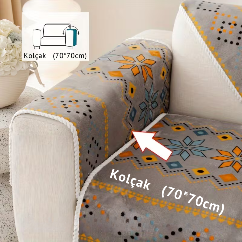 Boho Peluş Koltuk Örtüsü