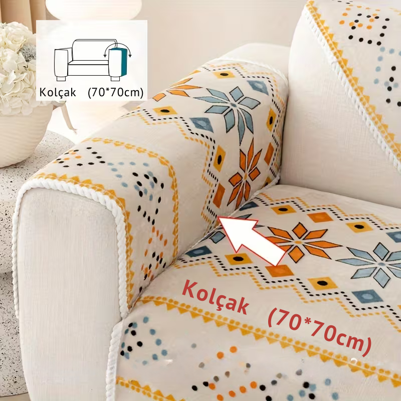 Boho Peluş Koltuk Örtüsü