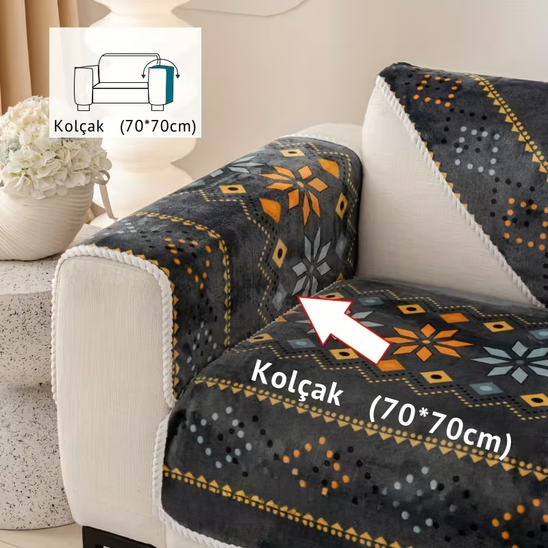 Boho Peluş Koltuk Örtüsü