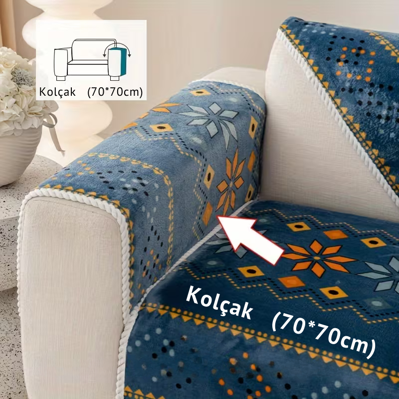 Boho Peluş Koltuk Örtüsü