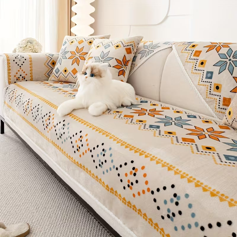 Boho Peluş Koltuk Örtüsü