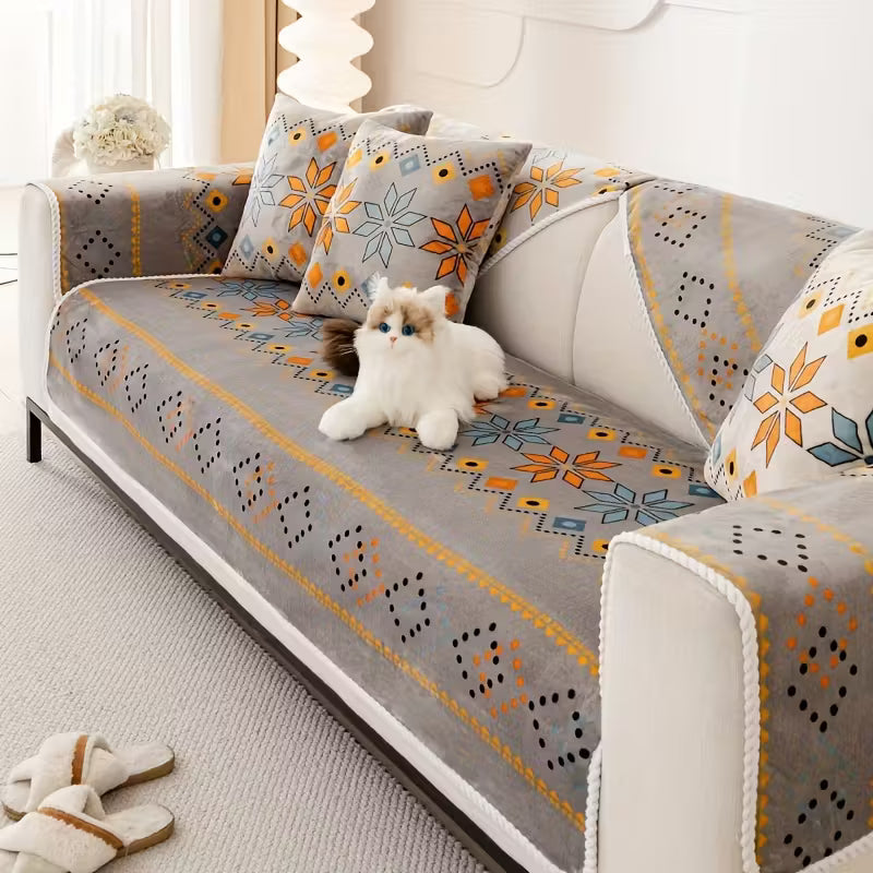 Boho Peluş Koltuk Örtüsü