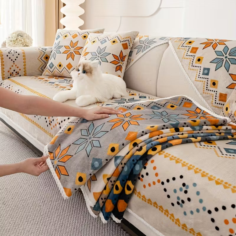 Boho Peluş Koltuk Örtüsü